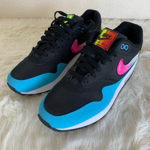 NEW Nike Air Max 1 'Jewel Swoosh Black Blue Furry'
